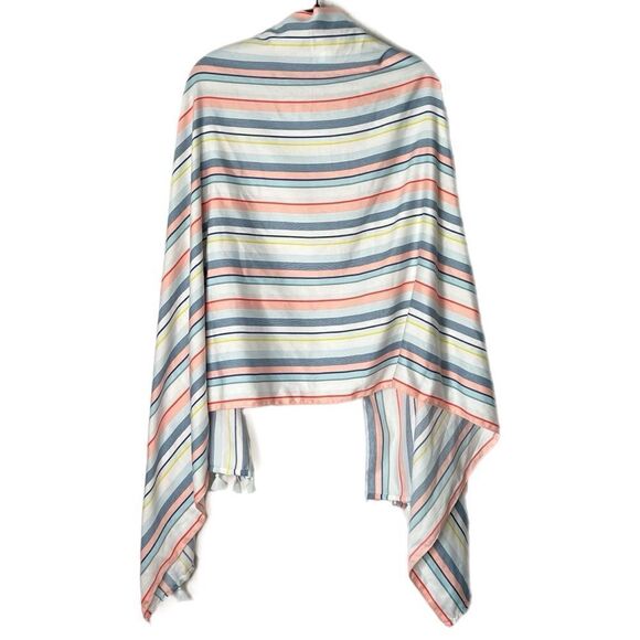 J By J. Crew Summer Weight Stripe Fringe Tassel Wrap Cape Scarf - Picture 2 of 4